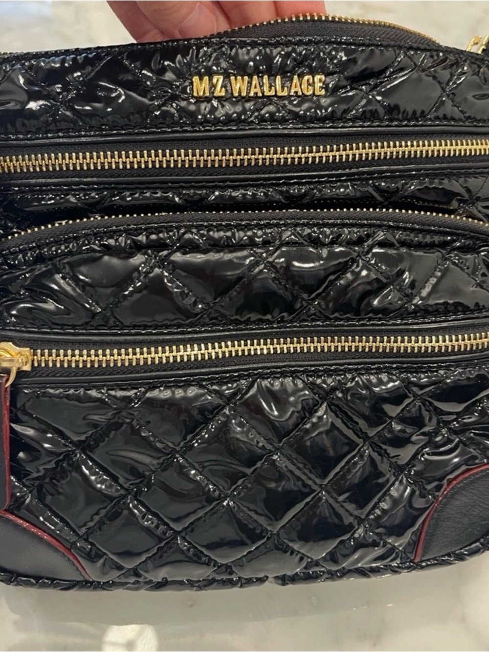 MZ Wallace Black Quilted Patent Crossbody with Gold Hardware - Picture 3 of 8